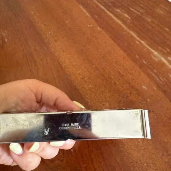 Irvin Ware USA Vintage Retro Silver Chrome Filigree Napkin / Letter Holder 5x3 - Picture 5 of 8